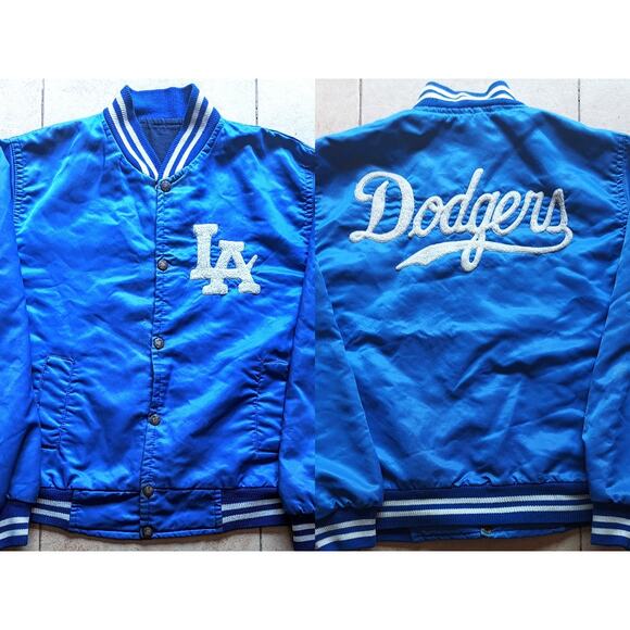 LA Dodgers 80s Bootleg satin bomber jacket M blue MLB baseball vintage - Picture 1 of 13